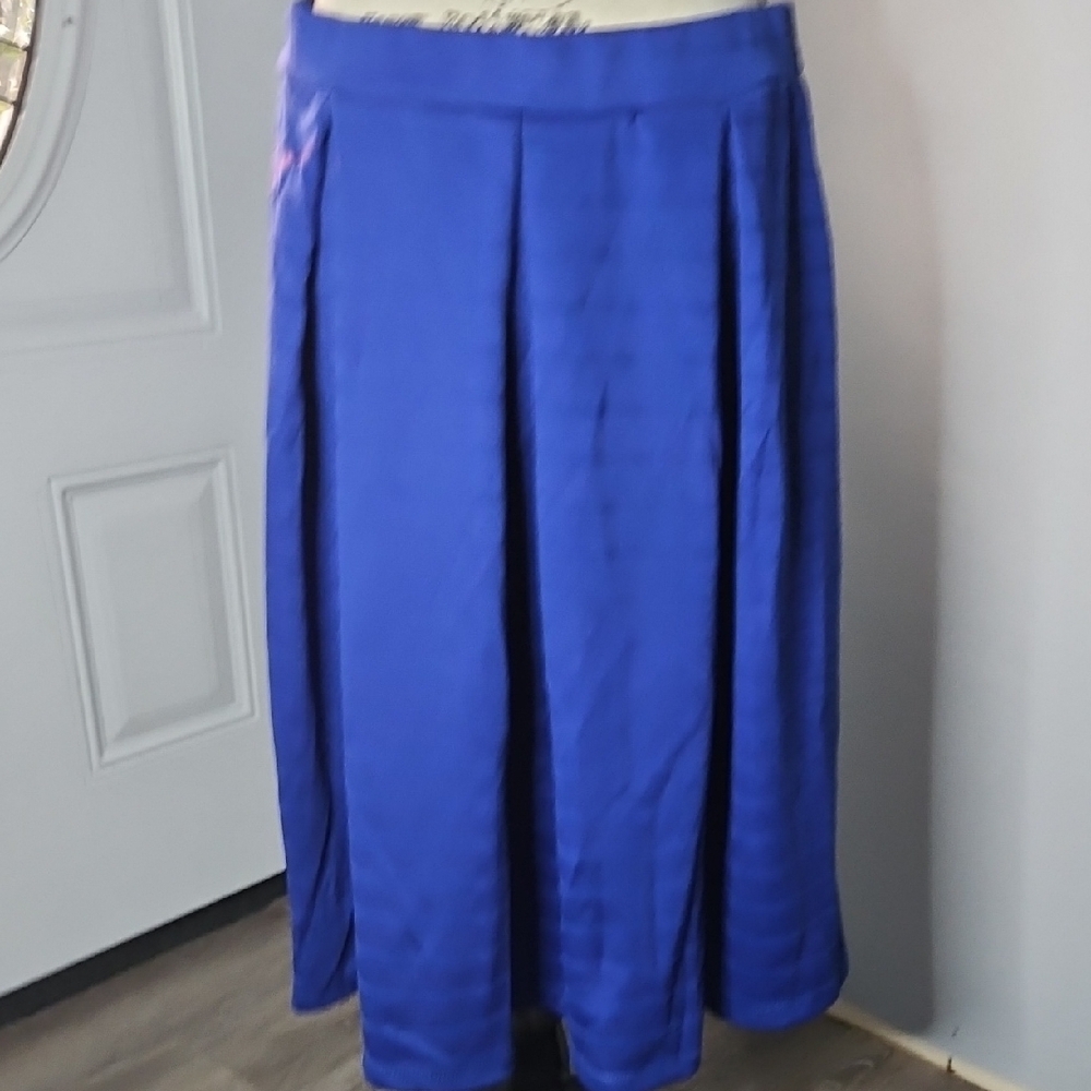 Ashley Blue Midi Pleated A-Line Skirt for Work